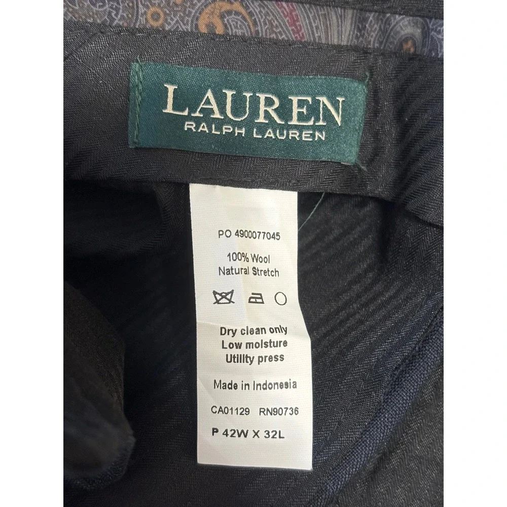 Lauren Ralph Lauren Mens Suit 48R 42W x 27L Blue Windowpane Plaid Wool 2-Piece